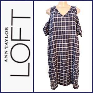 Loft Navy Plaid Cold Shoulder Dress Size XL NWT